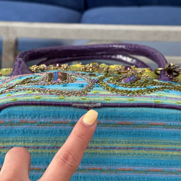 Mary Frances Vintage Vibrant Hand Sewn Beaded Silk Hand Bag/Purse. - Picture 9 of 11